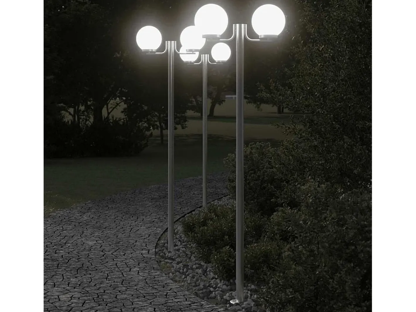 Helloshop26 Lámparas de pie para exterior de 3 piezas color plata 215 cm acero inoxidable Plata 02_0042558 Gris Online