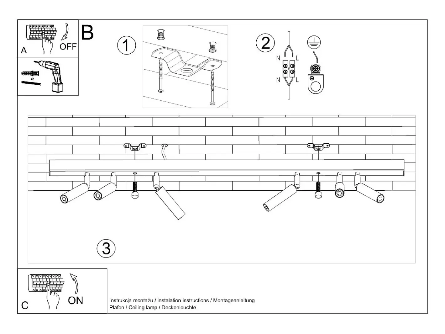 Best Sollux Lighting Lámparas de techo Astix moderno de aluminio - 6 fuentes luminosas 4000K - L.100 x A.20 cm - Negro