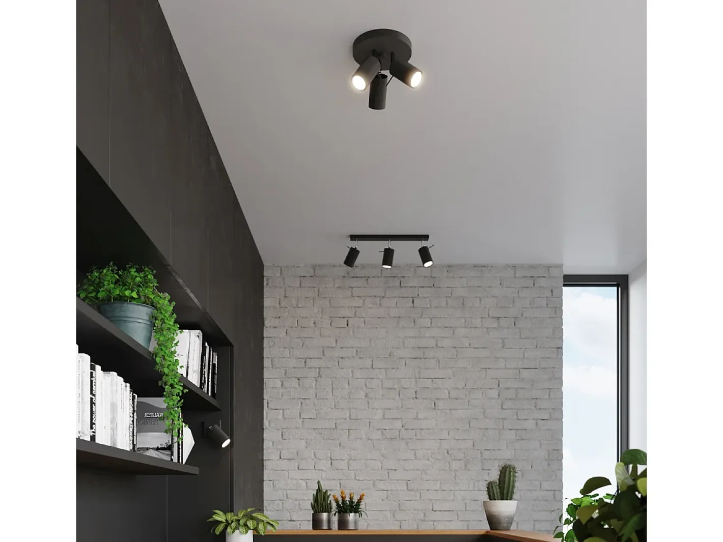 New Sollux Lighting Lámparas de techo Briix moderno de acero - 3 fuentes luminosas 4000K - L.20 x A.18 cm - Negro