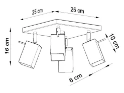 Sollux Lighting Plafón-Lámparas de techo Briow moderno de acero - 4 fuentes luminosas 3000K - L.25 x A.16 cm - Gris