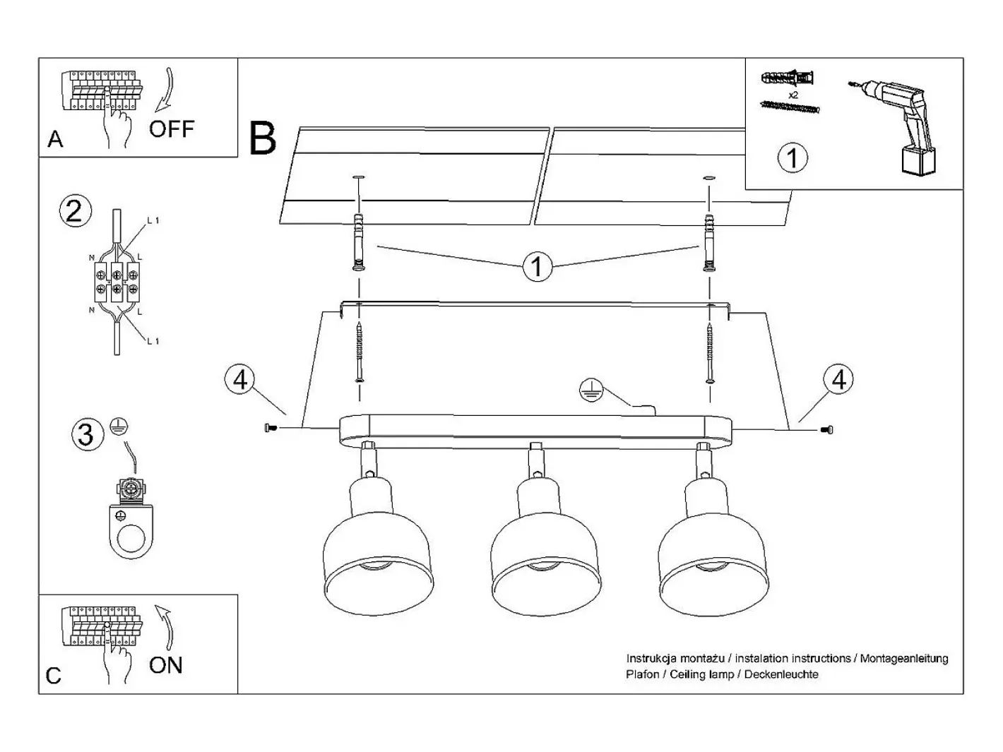 Sollux Lighting Lámparas De Techo Elba Desván De Acero - 3 Fuentes Luminosas - L.59 X A.18,5 Cm - Blanco Clearance