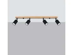 New Sollux Lighting Lámparas de techo Flare moderno de acero/madera - 4 fuentes luminosas 3000K - L.96 x A.17,5 cm - madera negra Negro