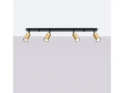 Sollux Lighting Plafón-Lámparas de techo Glois moderno de acero - 4 fuentes luminosas 3000K - L.82 x A.18,5 cm - oro Negro
