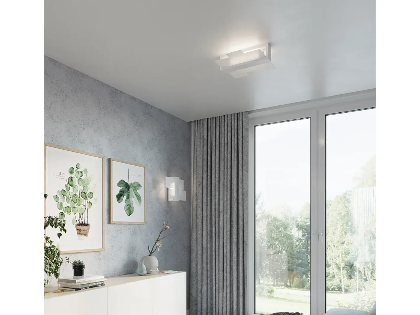 Sollux Lighting Plafón-Lámparas de techo Ignis escandinavo de madera/vidrio - 2 fuentes luminosas 4000K - L.43 x A.12 cm - Blanco