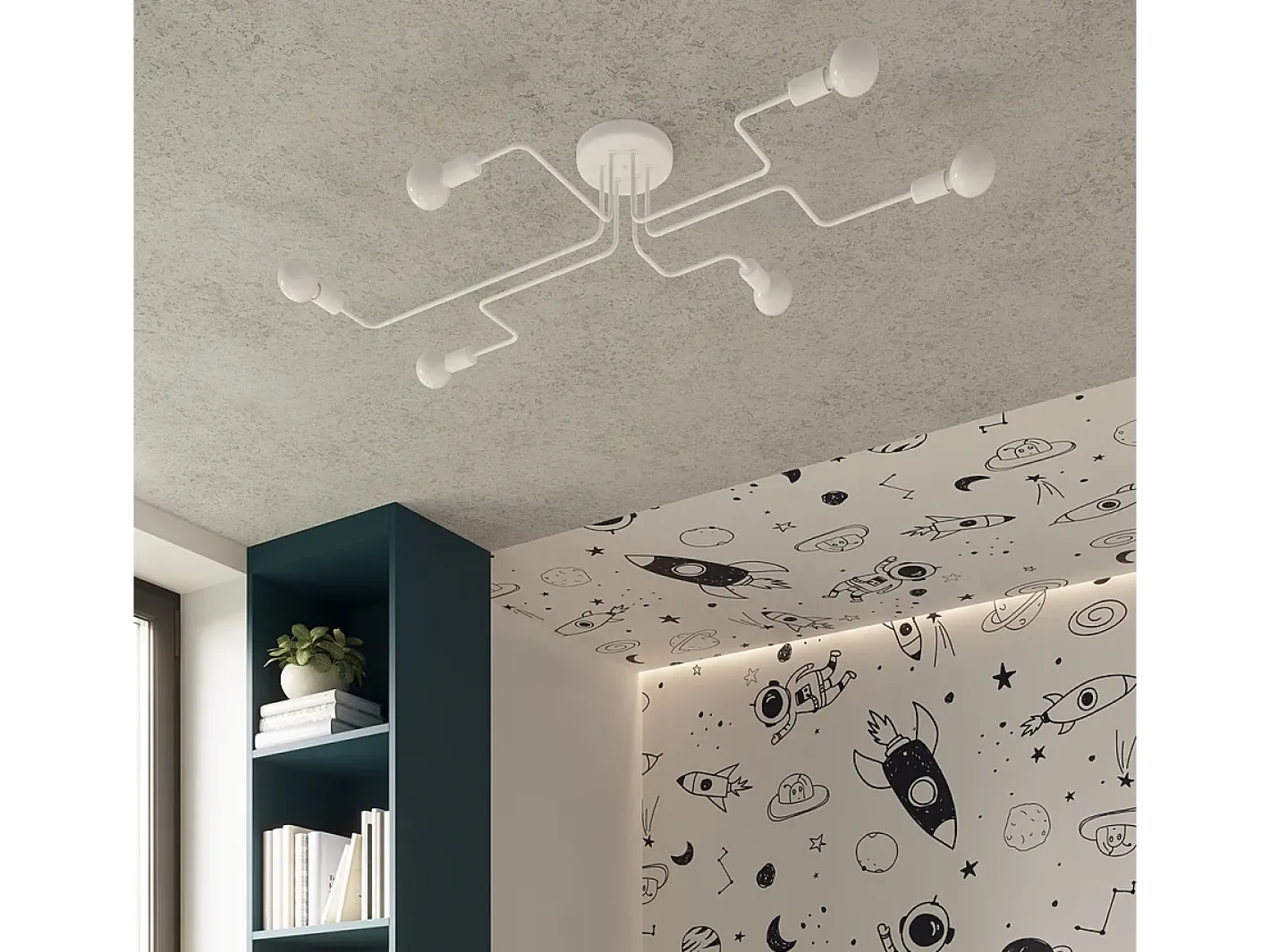New Sollux Lighting Lámparas de techo Infinix industrial de acero - 6 fuentes luminosas 3000K - L.80 x A.15,5 cm - Blanco