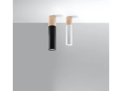 Sollux Lighting Lámparas de techo Poblano moderno de acero/madera - 1 fuentes luminosas 4000K - L.6 x A.30 cm - madera natural/negro Color natural claro
