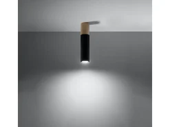 Sollux Lighting Lámparas de techo Poblano moderno de acero/madera - 1 fuentes luminosas 4000K - L.6 x A.30 cm - madera natural/negro Color natural claro