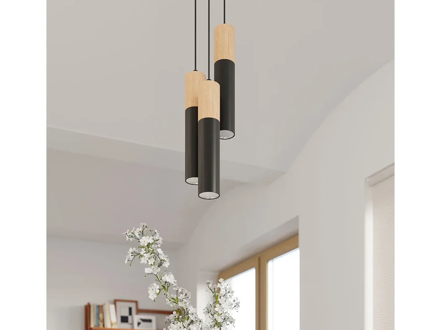 Sollux Lighting Lámparas de techo Poblano moderno de acero/madera - 1 fuentes luminosas 4000K - L.6 x A.30 cm - madera natural/negro Color natural claro