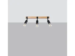 Clearance Sollux Lighting Lámparas de techo Shad moderno de acero/madera - 3 fuentes luminosas 3000K - L.53 x A.14 cm - madera negra Negro