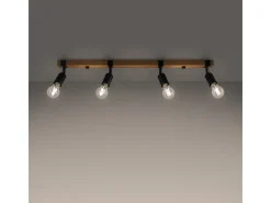 Sollux Lighting Lámparas de techo Shad moderno de acero/madera - 4 fuentes luminosas 4000K - L.89 x A.14 cm - madera negra Negro Outlet
