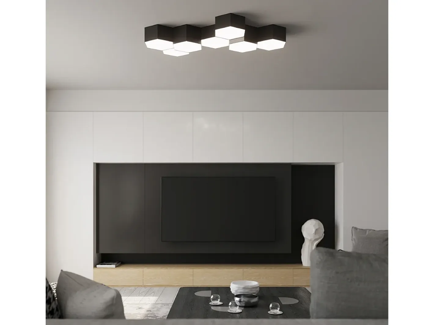 Sollux Lighting Plafón-Lámparas de techo Solinia moderno de CLORURO DE POLIVINILO - 2 fuentes luminosas 3000K - L.30,5 x A.11,5 cm - Negro