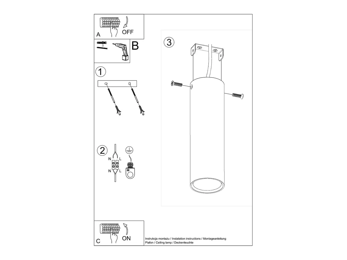 Discount Sollux Lighting Lámparas de techo Toris moderno de acero - 1 fuentes luminosas 4000K - L.6 x A.20 cm - Negro