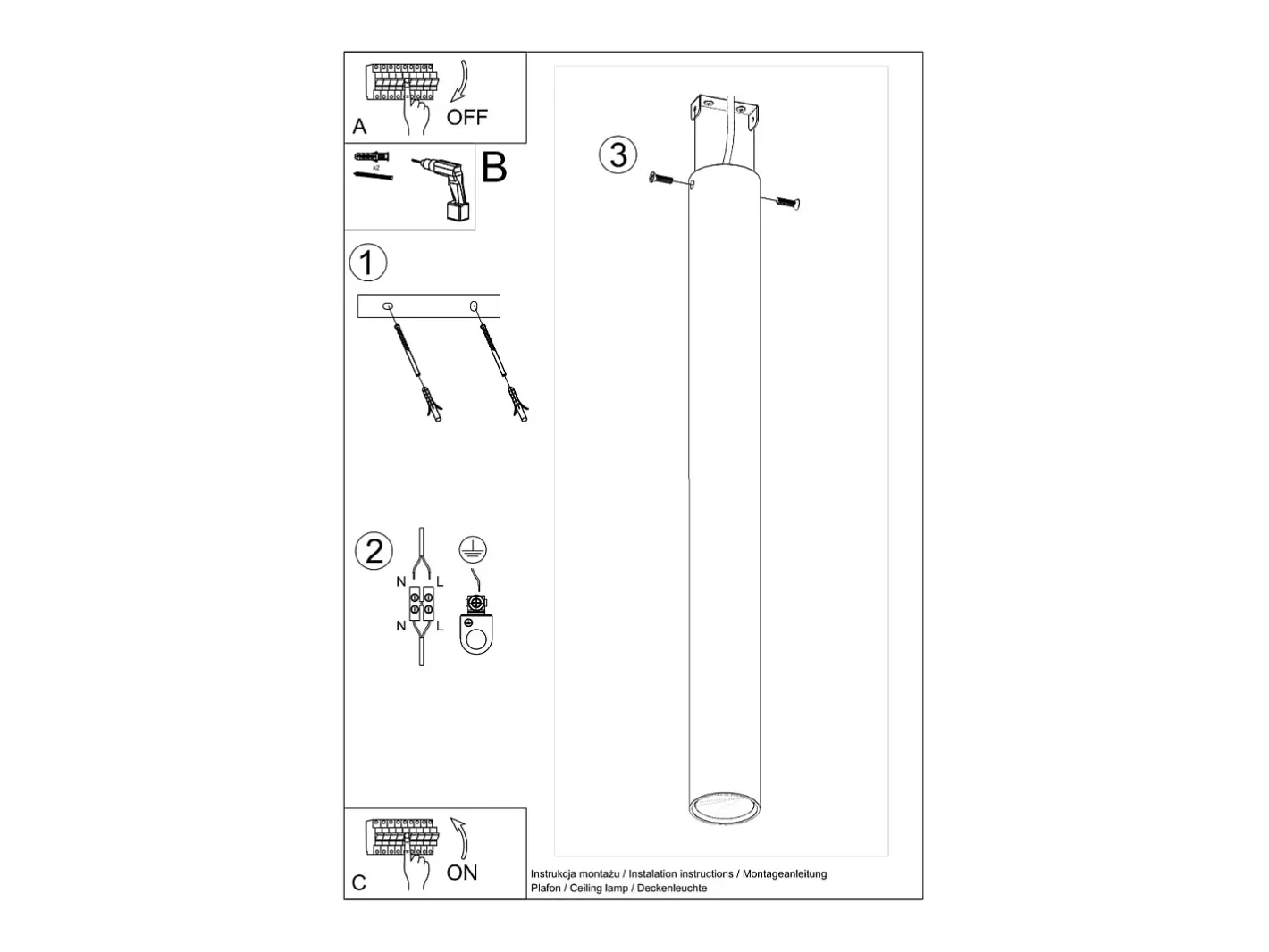 Sollux Lighting Plafón-Lámparas de techo Toris moderno de acero - 1 fuentes luminosas 4000K - L.6 x A.60 cm - Blanco