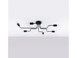 Sollux Lighting Plafón-Lámparas De Techo Vector Industrial De Acero - 6 Fuentes Luminosas - L.80 X A.15,5 Cm - Negro