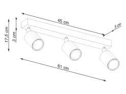 Sollux Lighting Plafón-Lámparas De Techo Verdo Moderno De Acero/Madera - 3 Fuentes Luminosas - L.61 X A.17,5 Cm - Madera Negra Negro