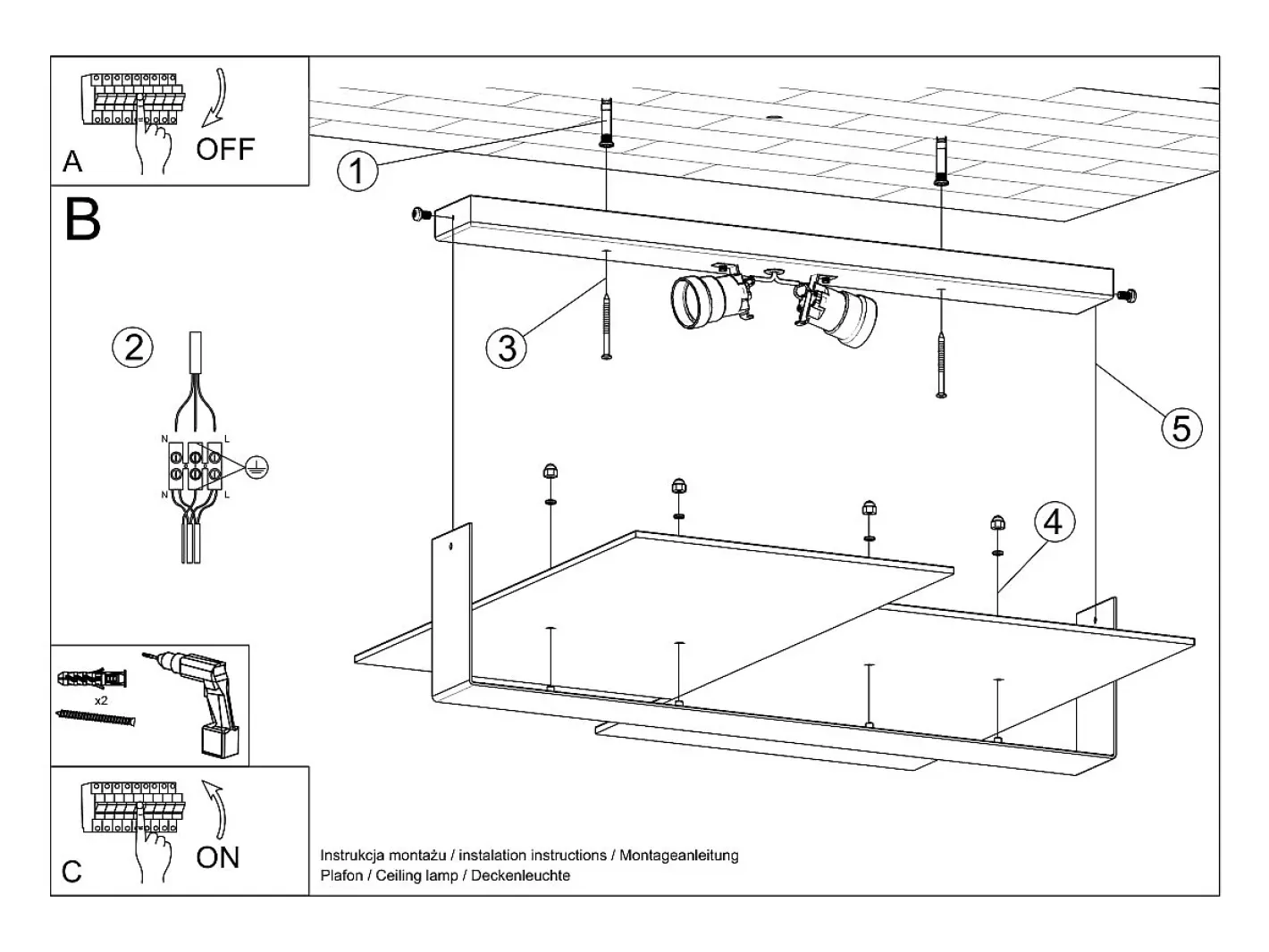 Sollux Lighting Plafón-Lámparas de techo Verre moderno de acero/vidrio - 2 fuentes luminosas 4000K - L.65 x A.11 cm - Blanco
