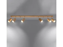 Sollux Lighting Plafón-Lámparas de techo Vorix escandinavo de madera - 6 fuentes luminosas 4000K - L.120 x A.20 cm - roble Marru00f3n