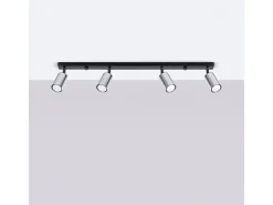Sollux Lighting Lámparas De Techo Winx Moderno De Acero - 4 Fuentes Luminosas - L.82 X A.18,5 Cm - Negro/Cromo Negro / Plateado New