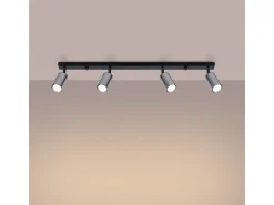 Sollux Lighting Lámparas De Techo Winx Moderno De Acero - 4 Fuentes Luminosas - L.82 X A.18,5 Cm - Negro/Cromo Negro / Plateado New