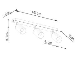 Sollux Lighting Lámparas De Techo Winx Moderno De Acero - 3 Fuentes Luminosas - L.45 X A.18,5 Cm - Negro/Cobre Negro / Dorado