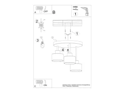 Hot Sollux Lighting Lámparas de techo Zavros moderno de acero - 3 fuentes luminosas 4000K - L.32 x A.29 cm - Negro