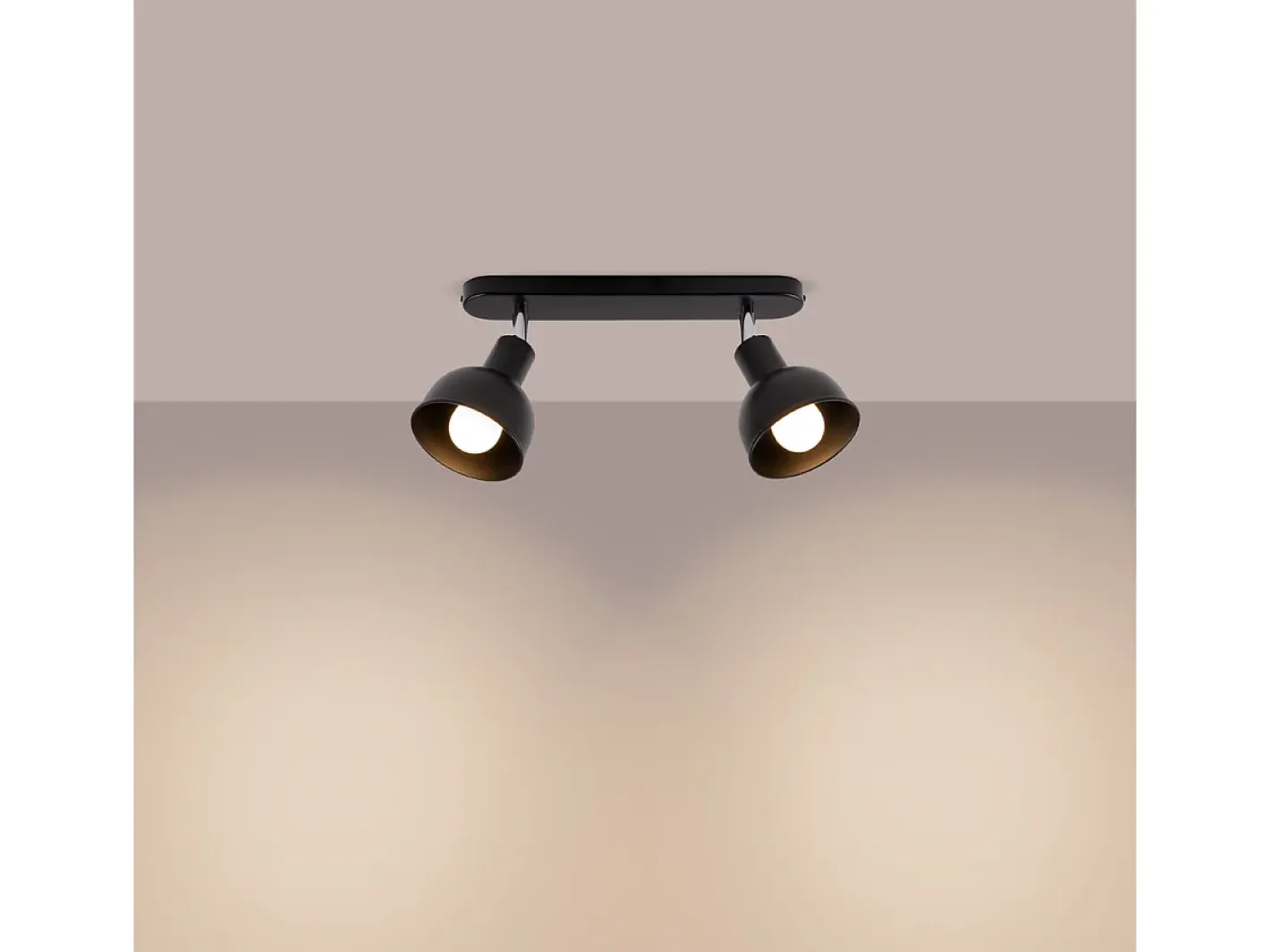 Sollux Lighting Plafón-Lámparas de techo Zenda desván de acero - 2 fuentes luminosas 4000K - L.47 x A.18,5 cm - Negro