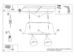 Sollux Lighting Lámparas de techo Zenda desván de acero - 2 fuentes luminosas 3000K - L.47 x A.18,5 cm - Blanco Outlet