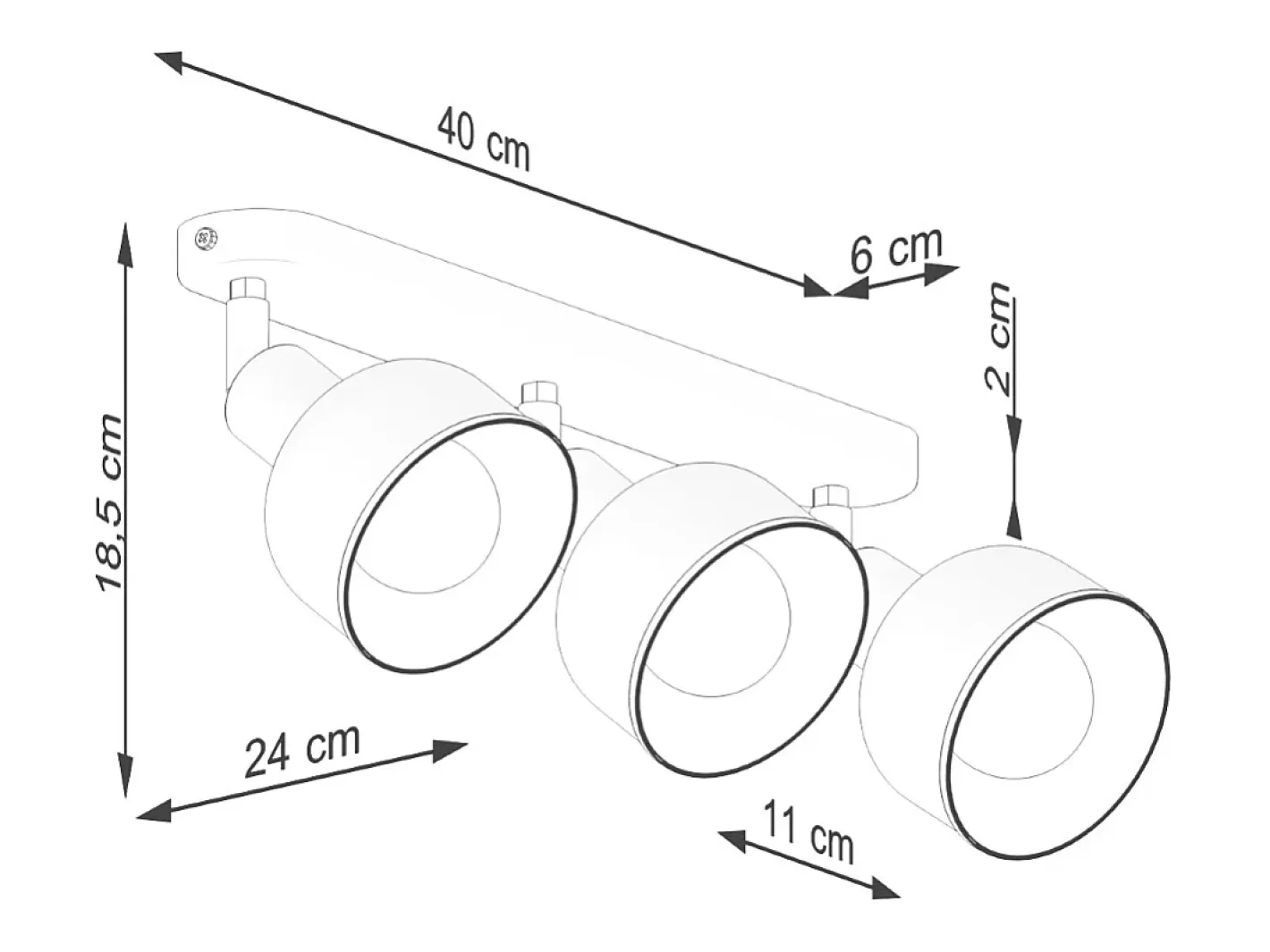 Sollux Lighting Plafón-Lámparas de techo Zenda desván de acero - 3 fuentes luminosas 3000K - L.59 x A.18,5 cm - Negro