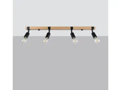 Clearance Sollux Lighting Lámparas De Techo Zuca Moderno De Acero/Madera - 4 Fuentes Luminosas - L.89 X A.14 Cm - Madera Negra Negro