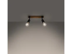 Sollux Lighting Plafón-Lámparas De Techo Zuca Moderno De Acero/Madera - 2 Fuentes Luminosas - L.38 X A.14 Cm - Madera Negra Negro