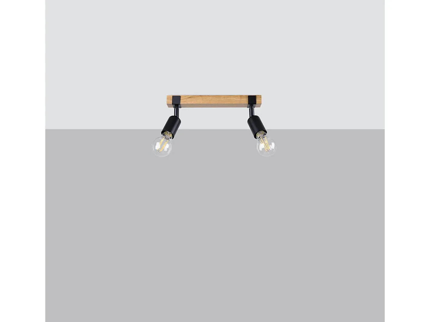 Sollux Lighting Plafón-Lámparas De Techo Zuca Moderno De Acero/Madera - 2 Fuentes Luminosas - L.38 X A.14 Cm - Madera Negra Negro