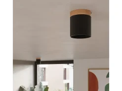 Sollux Lighting Lámparas de techo Zyn escandinavo de madera/aluminio - 1 fuentes luminosas 4000K - L.12 x A.14 cm - /madera natural Negro