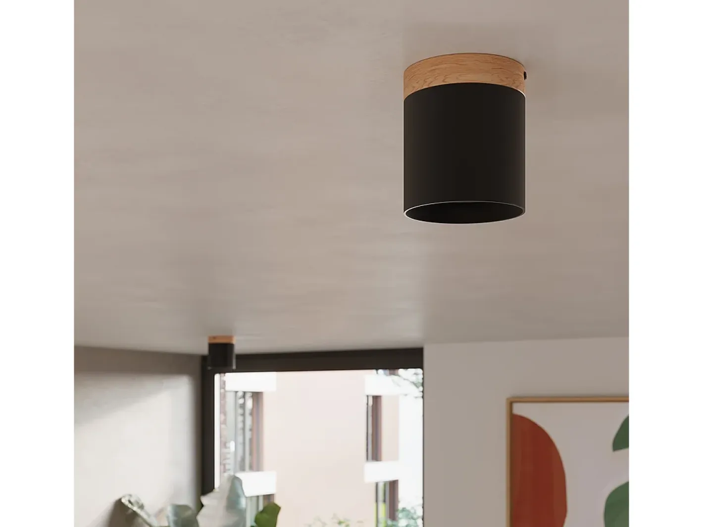 Sollux Lighting Lámparas de techo Zyn escandinavo de madera/aluminio - 1 fuentes luminosas 4000K - L.12 x A.14 cm - /madera natural Negro