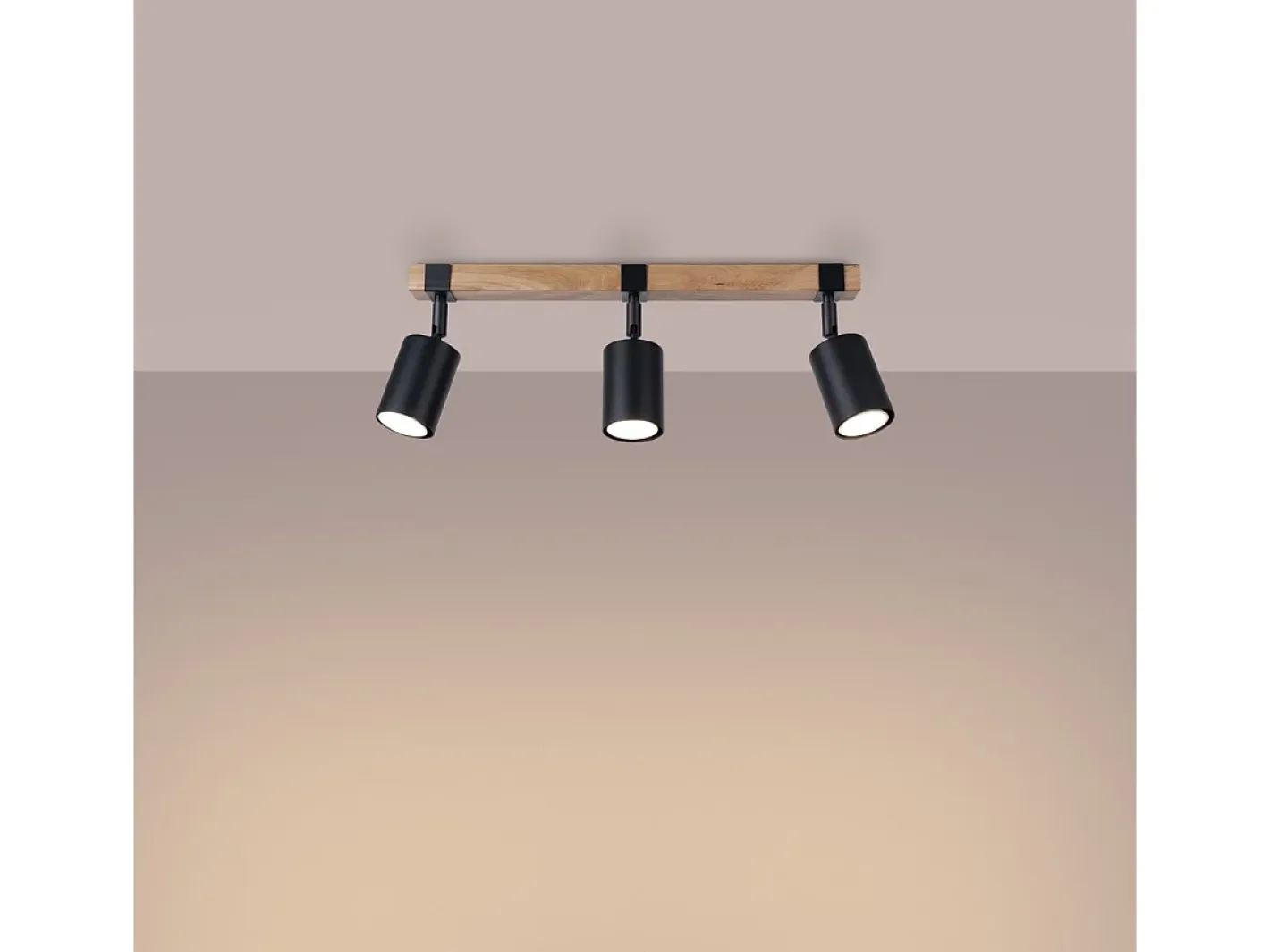 New Sollux Lighting Lámparas de techo Zynelix escandinavo de acero/madera natural - 3 fuentes luminosas 4000K - L.54 x A.17,2 cm - /madera natural Negro