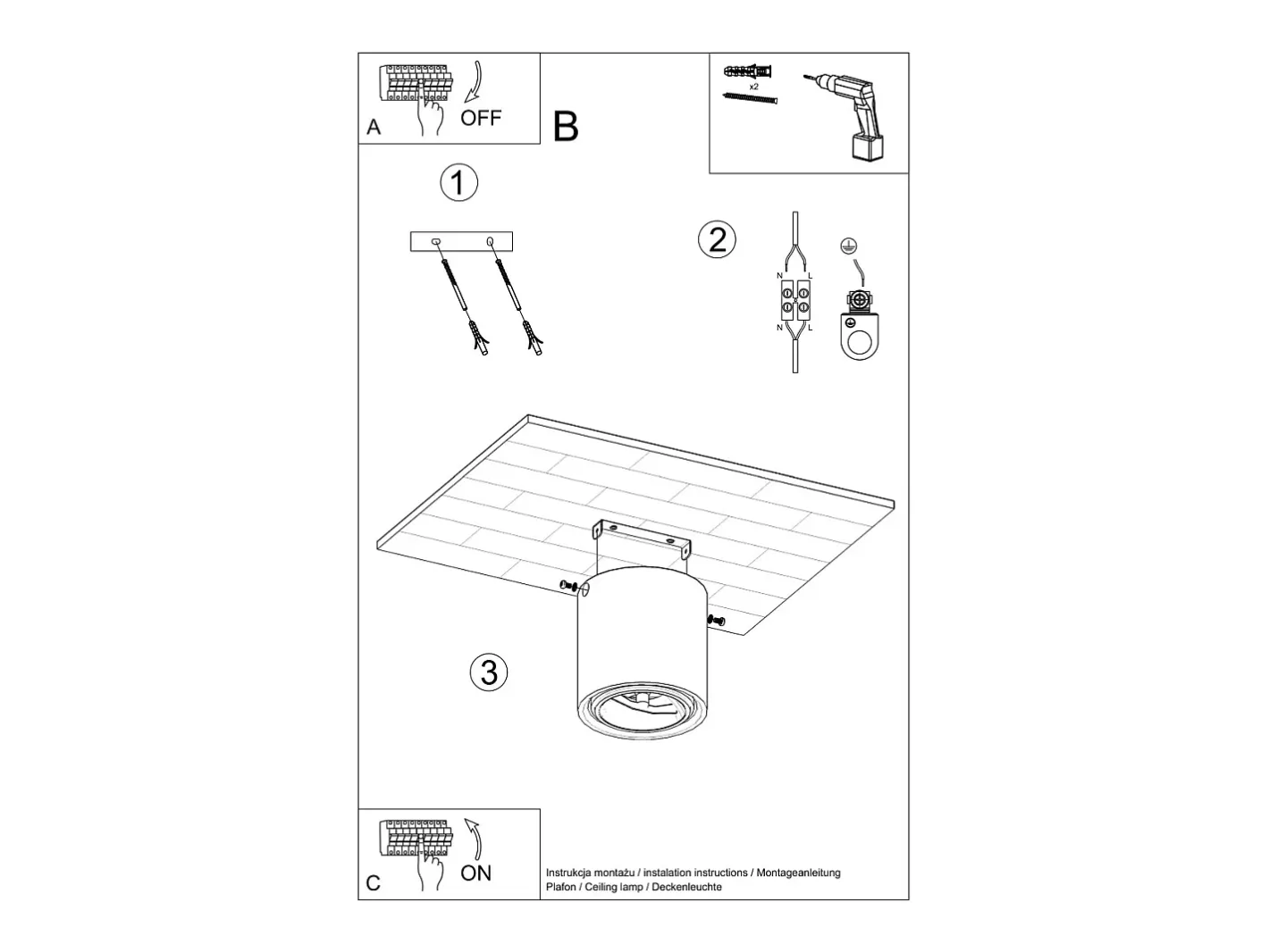 Sollux Lighting Plafón-Lámparas de techo Zynko industrial de concreto - 1 fuentes luminosas 3000K - L.14 x A.14 cm - Gris