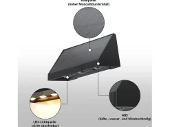 NETTLIFE Iluminación Exterior-Lámparas solares para exteriores - 2 apliques solares LED de pared para exteriores, 3000 K, blanco cálido Negro