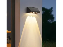 NETTLIFE Iluminación Exterior-Lámparas solares para exteriores - 2 apliques solares LED de pared para exteriores, 3000 K, blanco cálido Negro