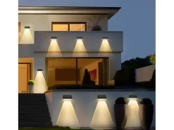 NETTLIFE Iluminación Exterior-Lámparas solares para exteriores - 2 apliques solares LED de pared para exteriores, 3000 K, blanco cálido Negro