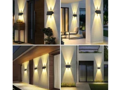 NETTLIFE Lámparas solares para exteriores - 4 apliques solares de pared para exteriores, luz blanca cálida Negro Hot