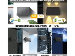 NETTLIFE Lámparas solares para exteriores - 4 apliques solares de pared para exteriores, luz blanca cálida Negro Hot