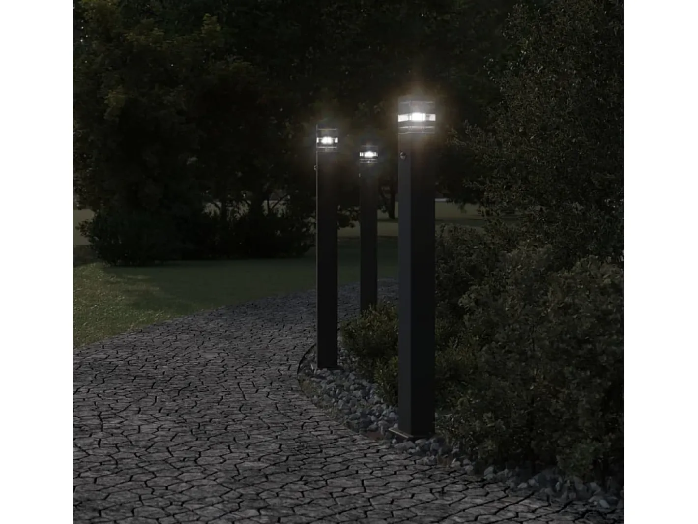 Iluminación Exterior-Lámparas suelo exterior con sensor 3 uds aluminio 110 cm ES668949 Negro