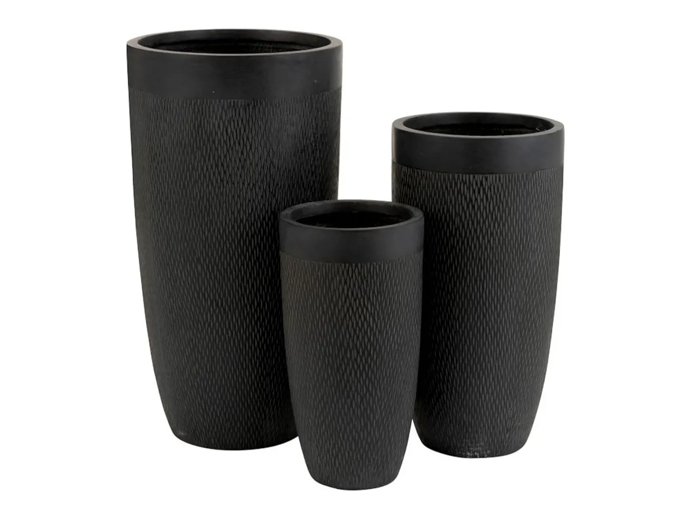 J-Line Jarrón-Lote de 3 macetas altas de arcilla negra H.46 a 72 cm Negro