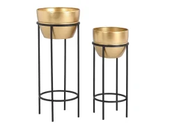 Hot OZAIA Lote de 2 maceteros de metal con soporte - D. 25 cm y D. 30 cm - Dorado y negro - NABA Negro / Dorado