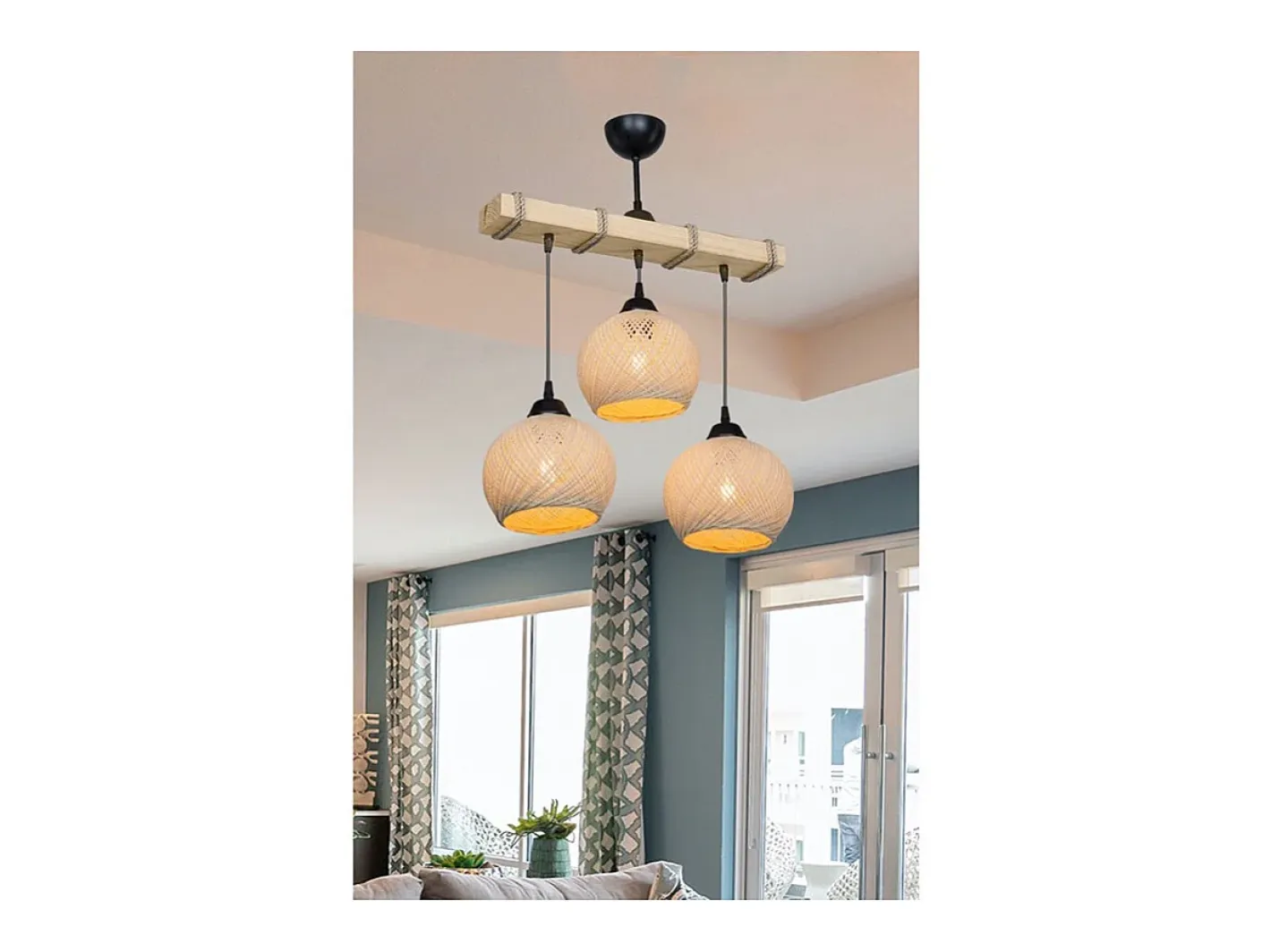 marque Luminaria Colgante Fiona E27 Natural 50x20x63 Cm Con Tres Bombillas 60W Crema Online