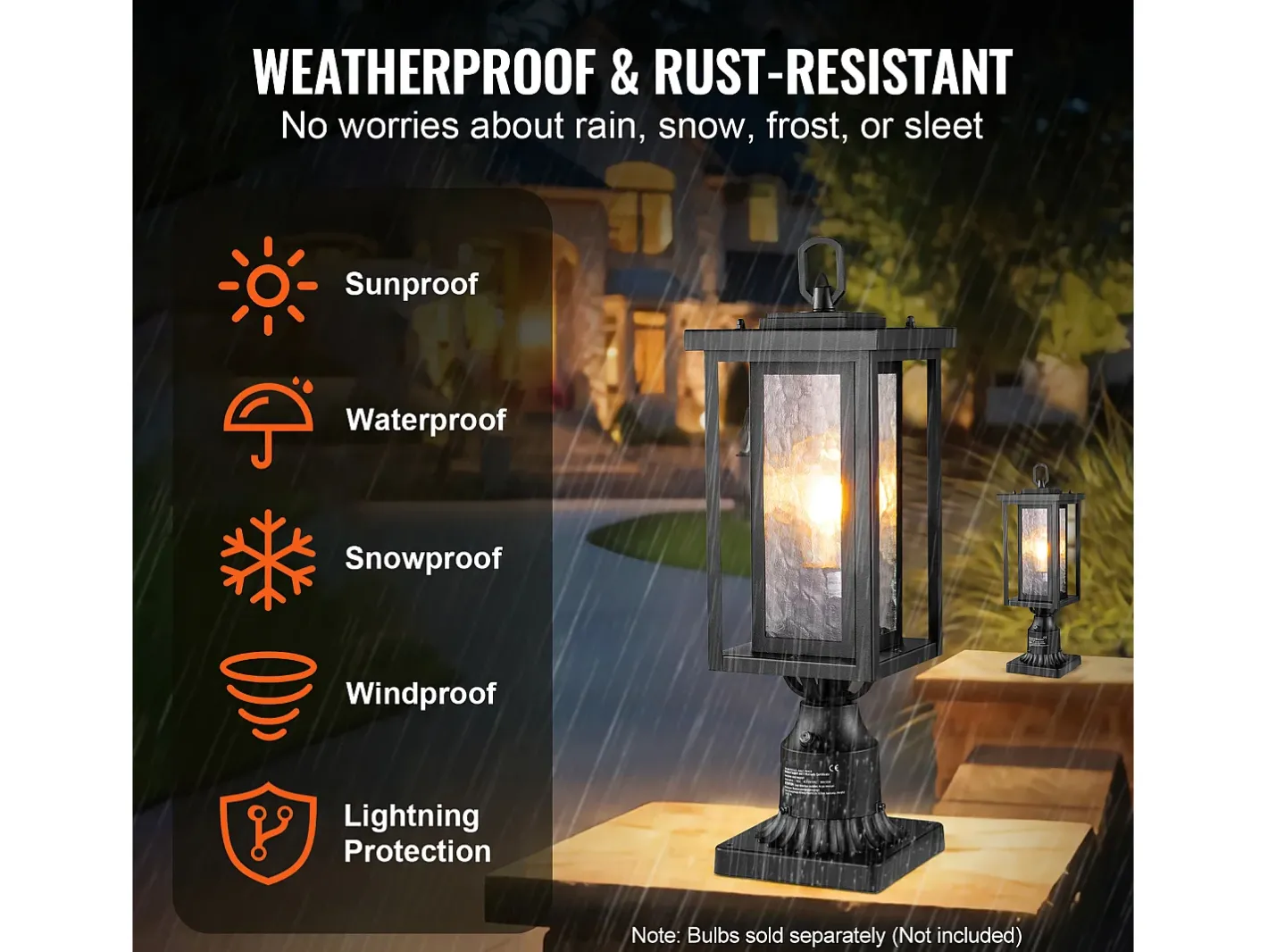 Outlet Luminarias Exteriores SucceBuy, Paquete de 2, Dusk to Dawn de 45cm para Montaje en Pilar Negro