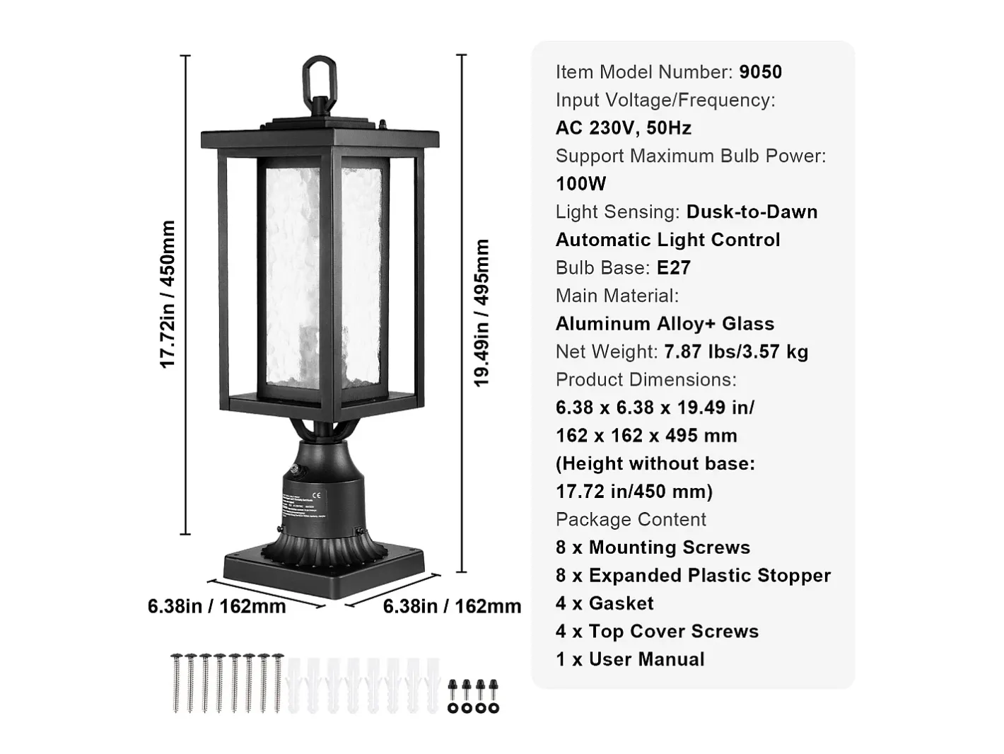 Outlet Luminarias Exteriores SucceBuy, Paquete de 2, Dusk to Dawn de 45cm para Montaje en Pilar Negro