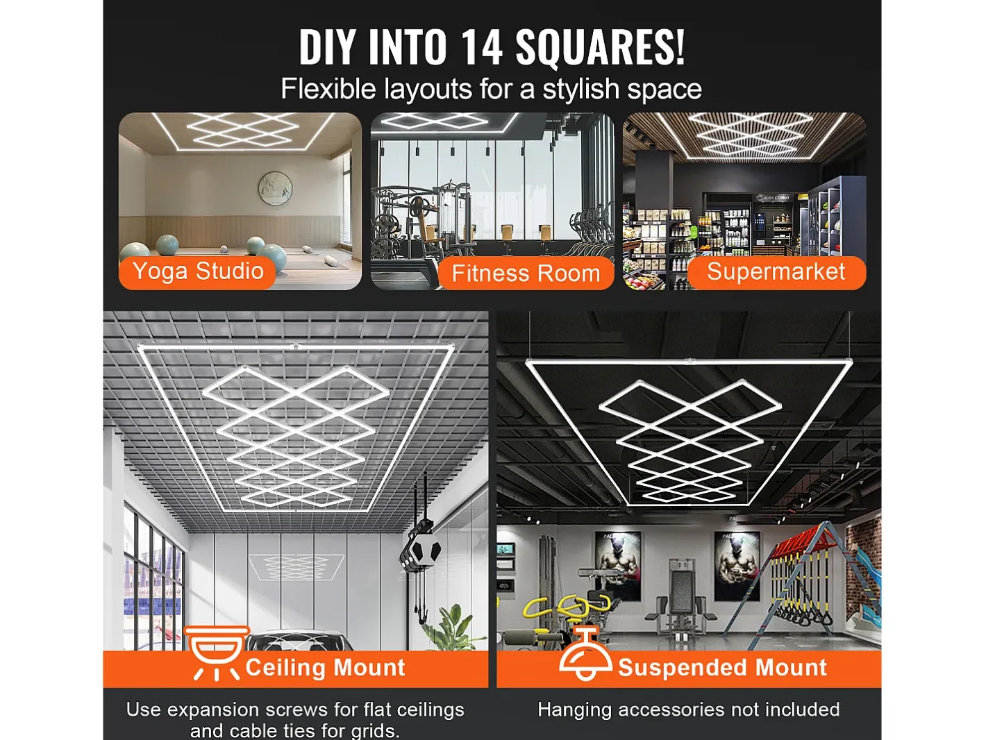 Hot Luz de Garage SucceBuy a LED 88 000 lm DIY Bright 14 Plafón Cuadrado para Auto Blanco