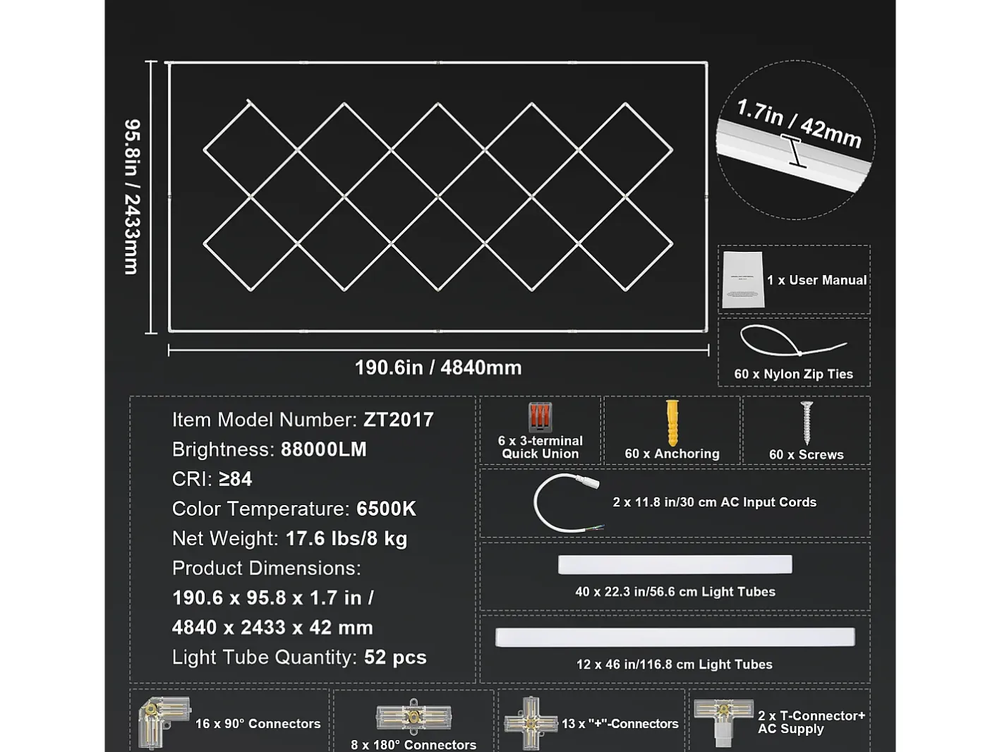 Hot Luz de Garage SucceBuy a LED 88 000 lm DIY Bright 14 Plafón Cuadrado para Auto Blanco