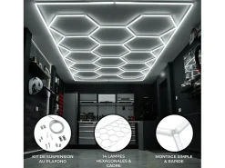 Monstershop Plafón-Luz LED hexagonal 14 luces y borde Detalle del coche Garaje Taller Gimnasio Panal Blanco