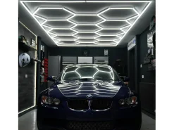 Monstershop Plafón-Luz LED hexagonal 14 luces y borde Detalle del coche Garaje Taller Gimnasio Panal Blanco